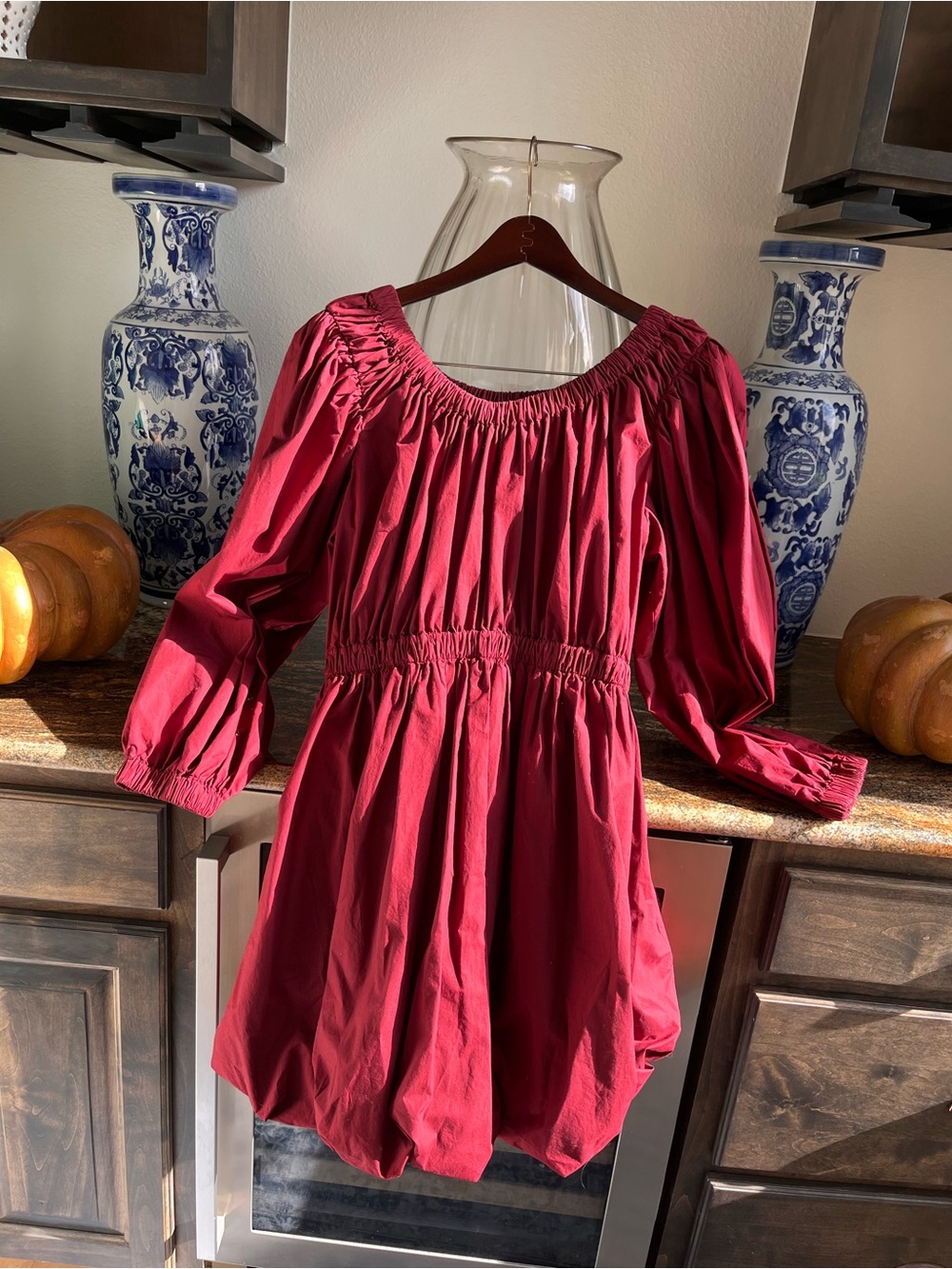 Ulla Johnson Burgundy Puff-Sleeve Mini Dress